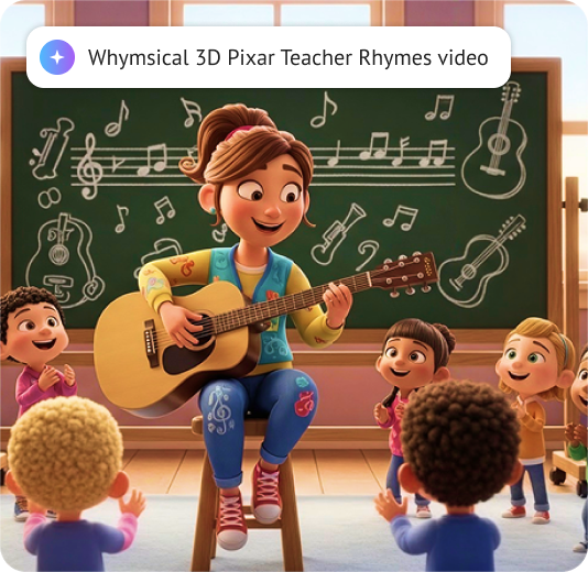 Whimsical 3D Pixar teacher rhymes video
